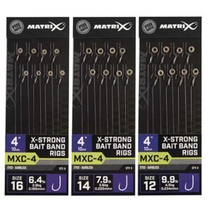 Fox Matrix MXC-4 Barbless X-Strong Bait Band Rigs 10cm 8st. Size 16 - 0,18 mm